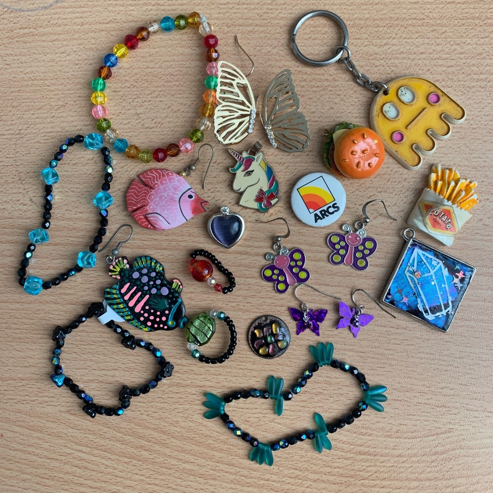 90’s Funky Jewelry Lot - “mystery bag” with earrings, pendants and more
